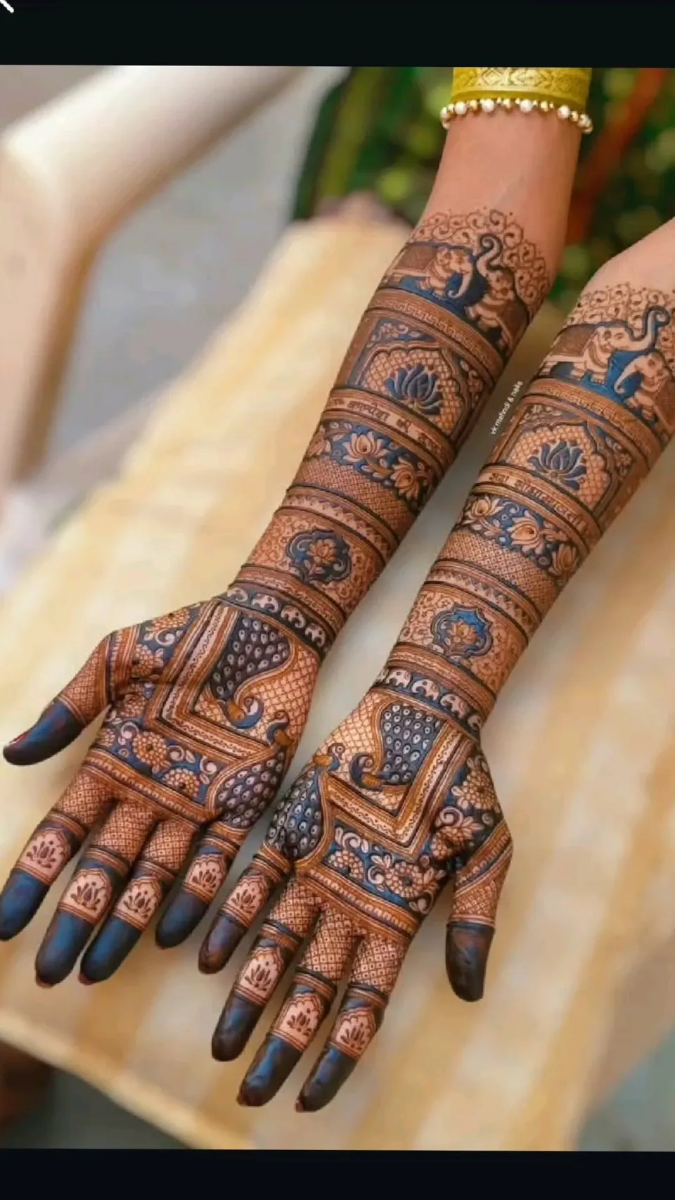 Bridal Indian Foot Mehndi Design with Figures, Lotus and Peacock