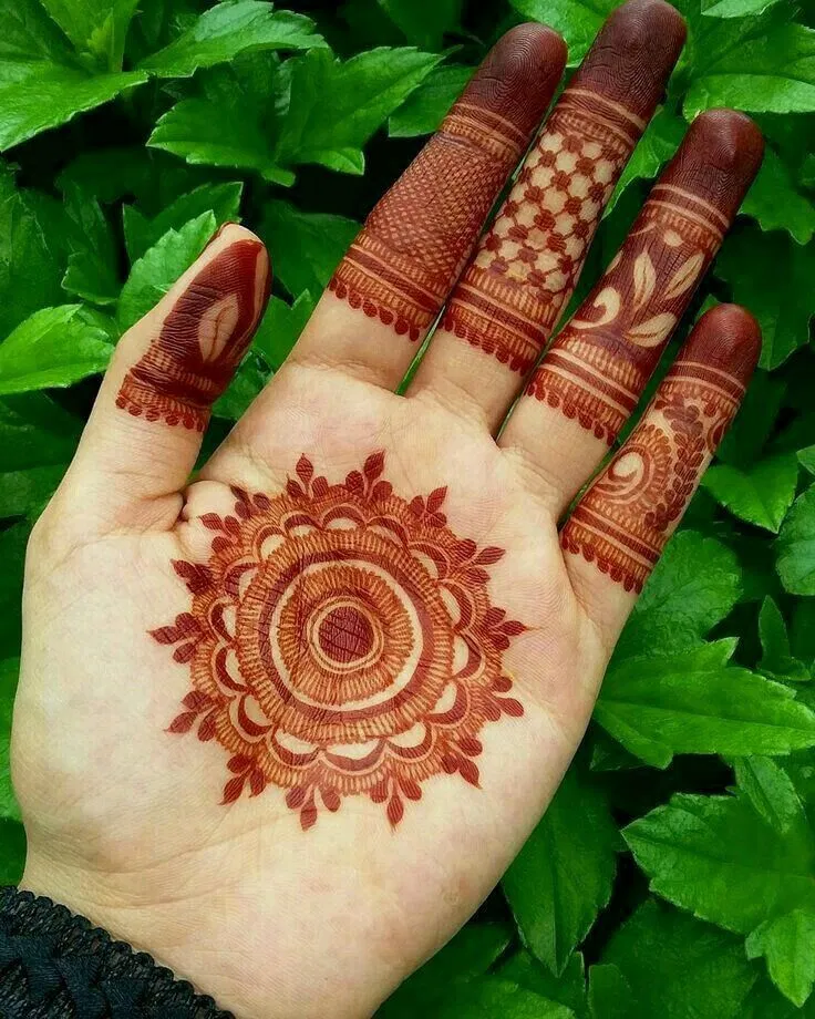 Arabic Front Hand Mehndi Design with Gol Tikki and Flowers