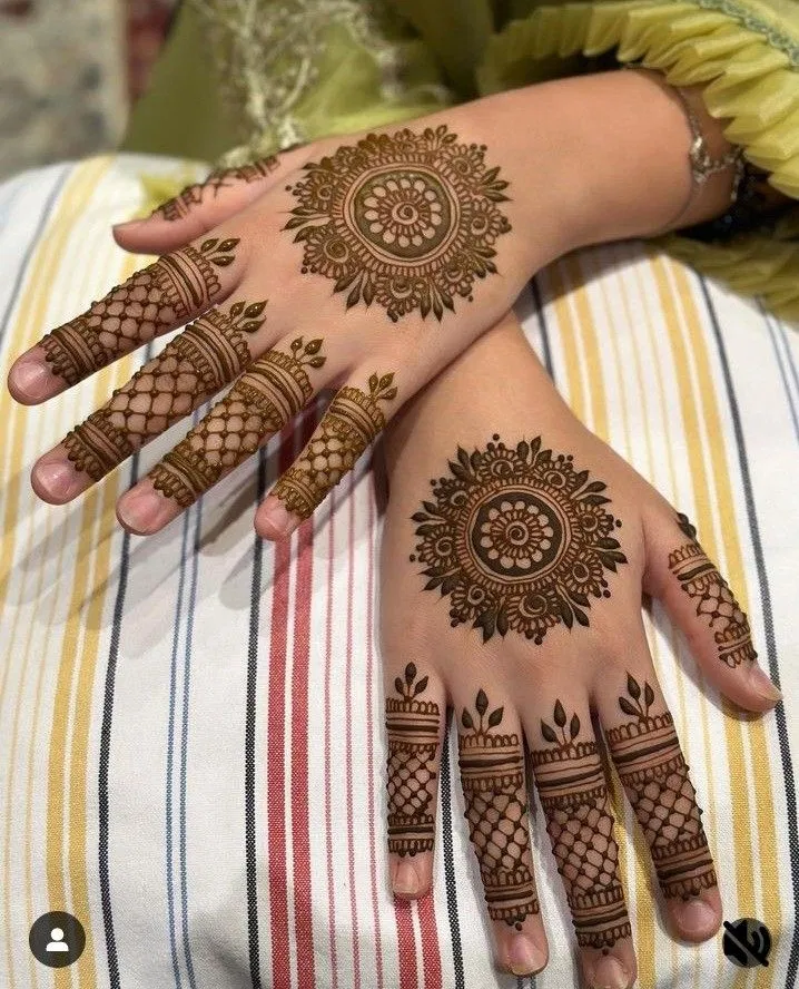 Aesthetic Simple Back Hand Mehndi Design with Gol Tikki and Jaal