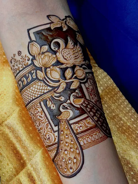 bridal lotus full hand mehndi design