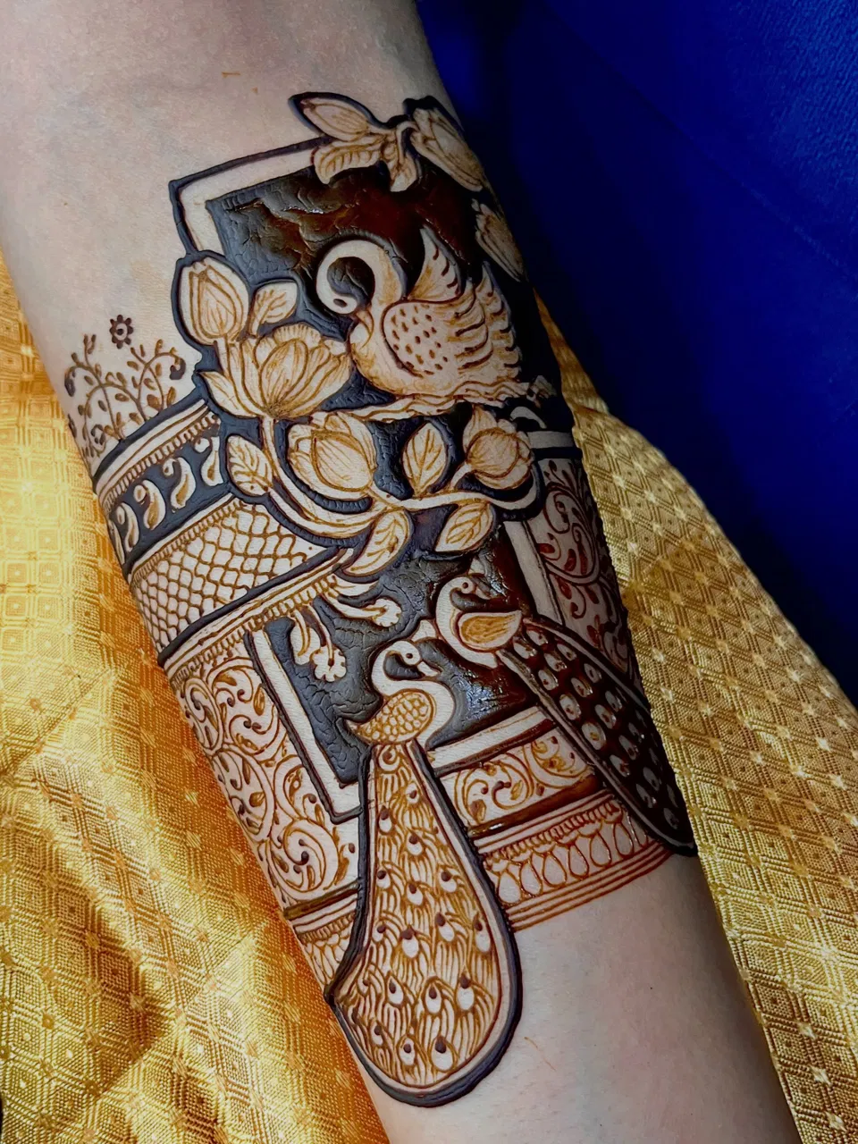 Bridal Full Hand Mehndi Design with Lotus and Peacock