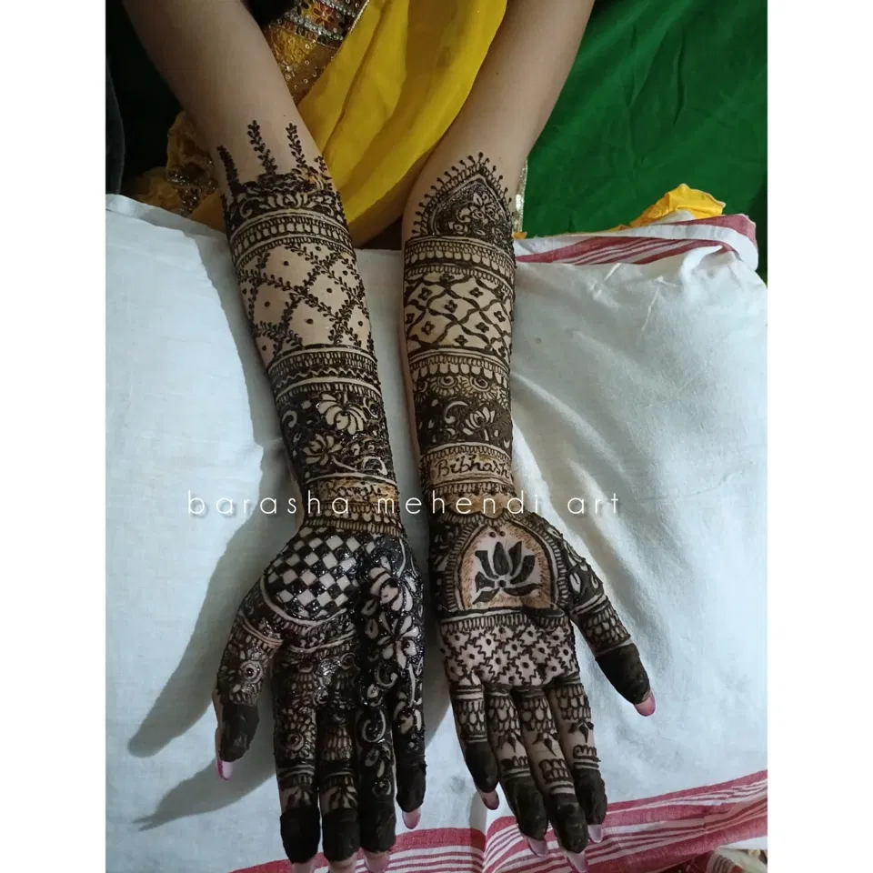 Bridal Back Hand Mehndi Design with Figures