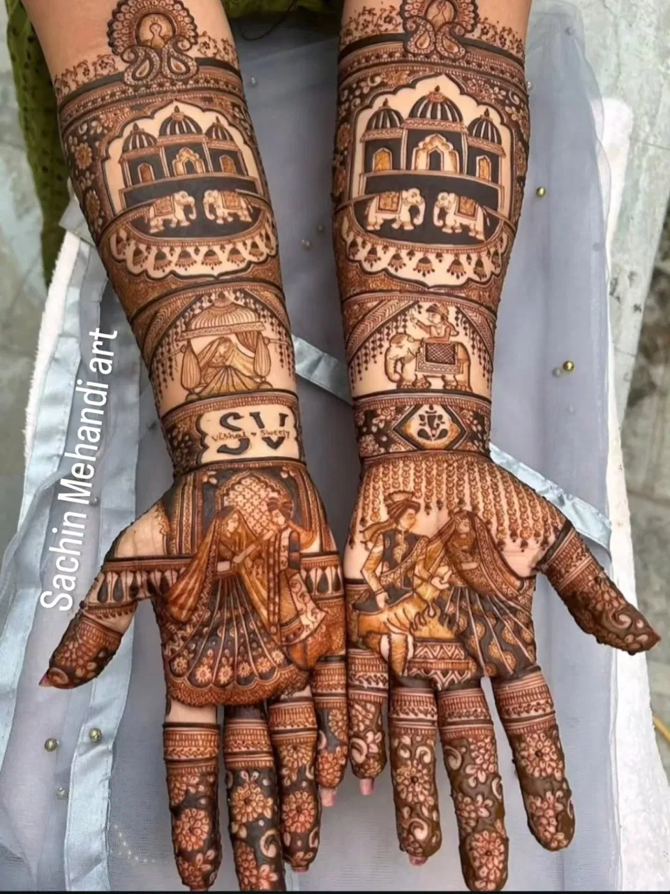 Front Hand Mehndi Design with Figures