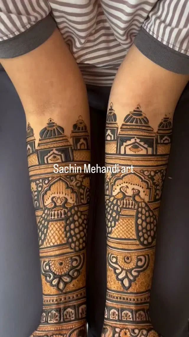 Bridal Indian Full Hand Mehndi Design with Figures and Peacock (11)