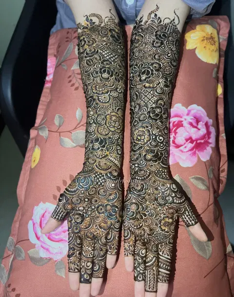 bridal flower full hand mehndi design