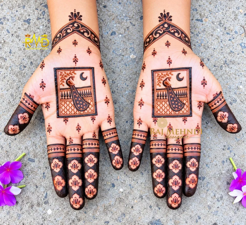 Finger Mehndi Design with Jaal and Peacock