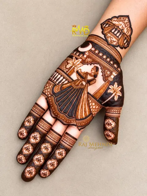 bridal figure back hand mehndi design