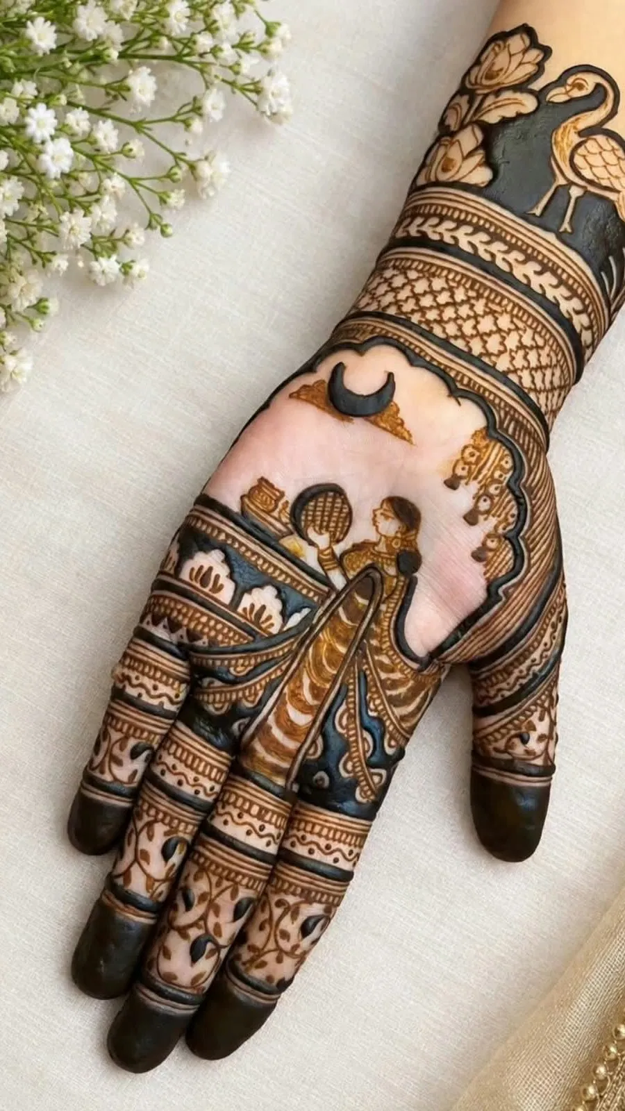 Mehndi Design with Figures and Moon