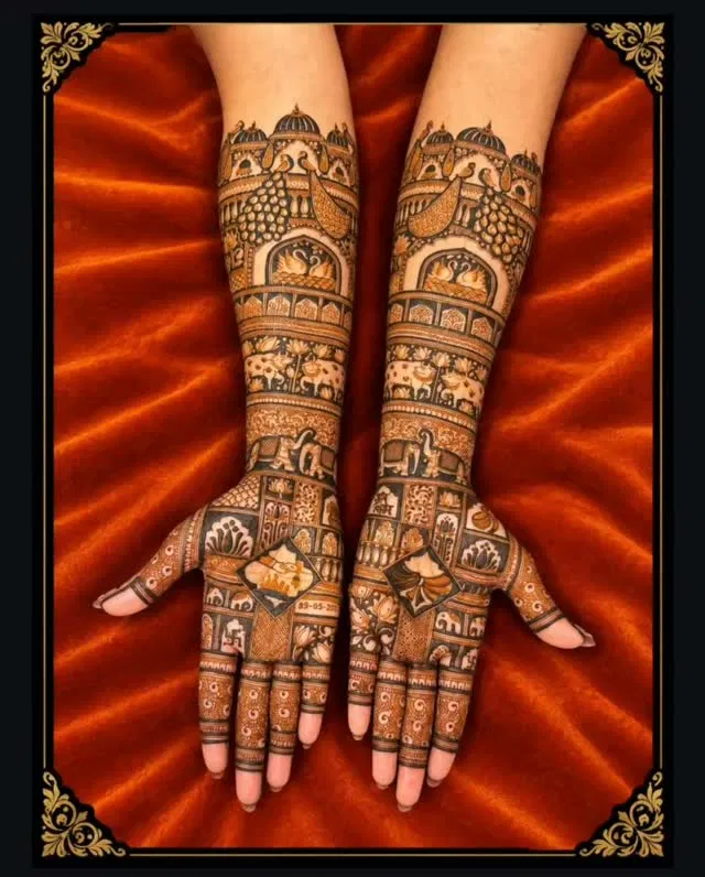 Aesthetic Front Hand Mehndi Design with Figures
