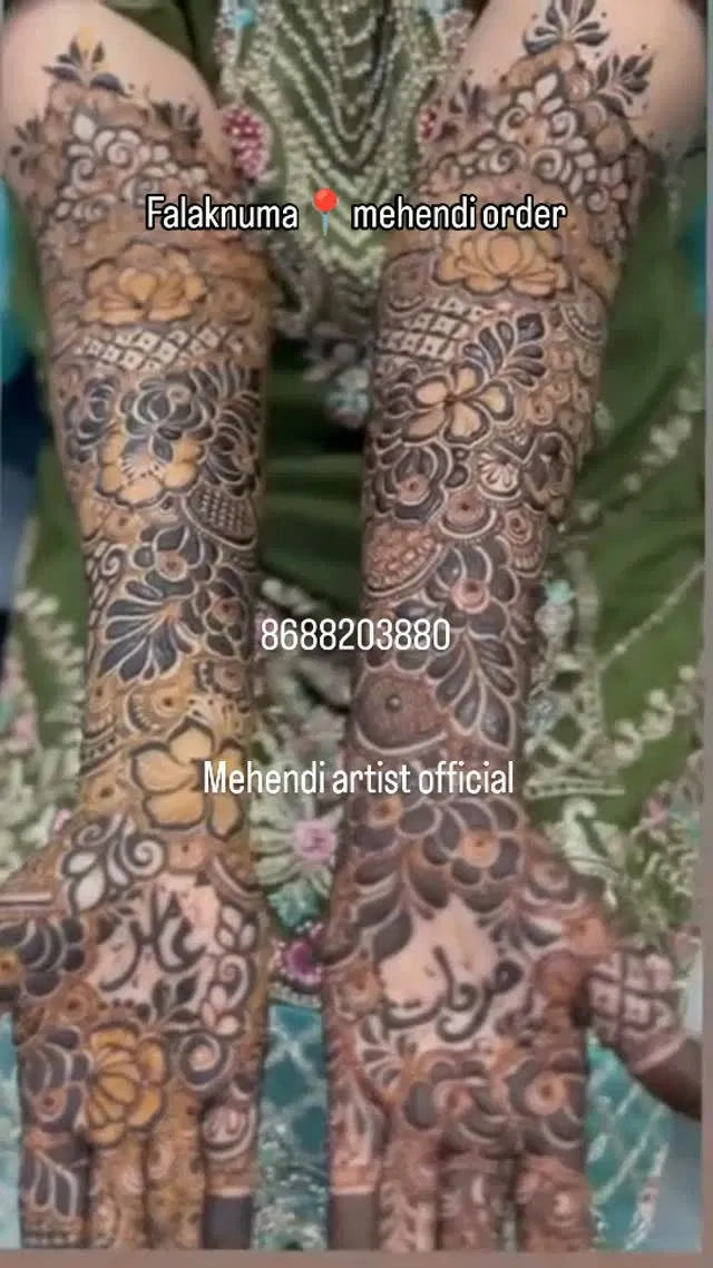 Mehndi Design with Figures and Hearts