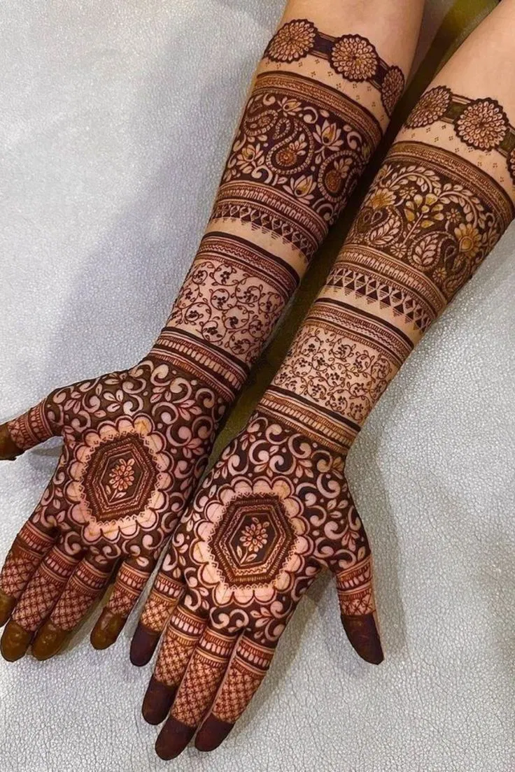 Bridal Indian Front Hand Mehndi Design with Figures for Engagement (4)