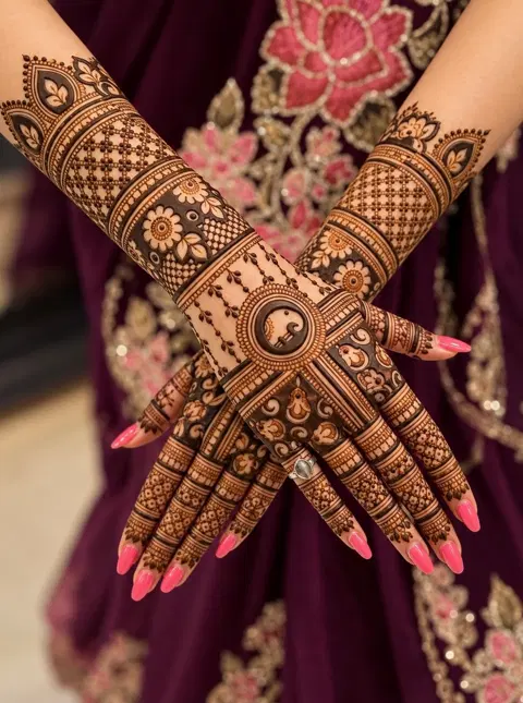 bridal front hand mehndi design