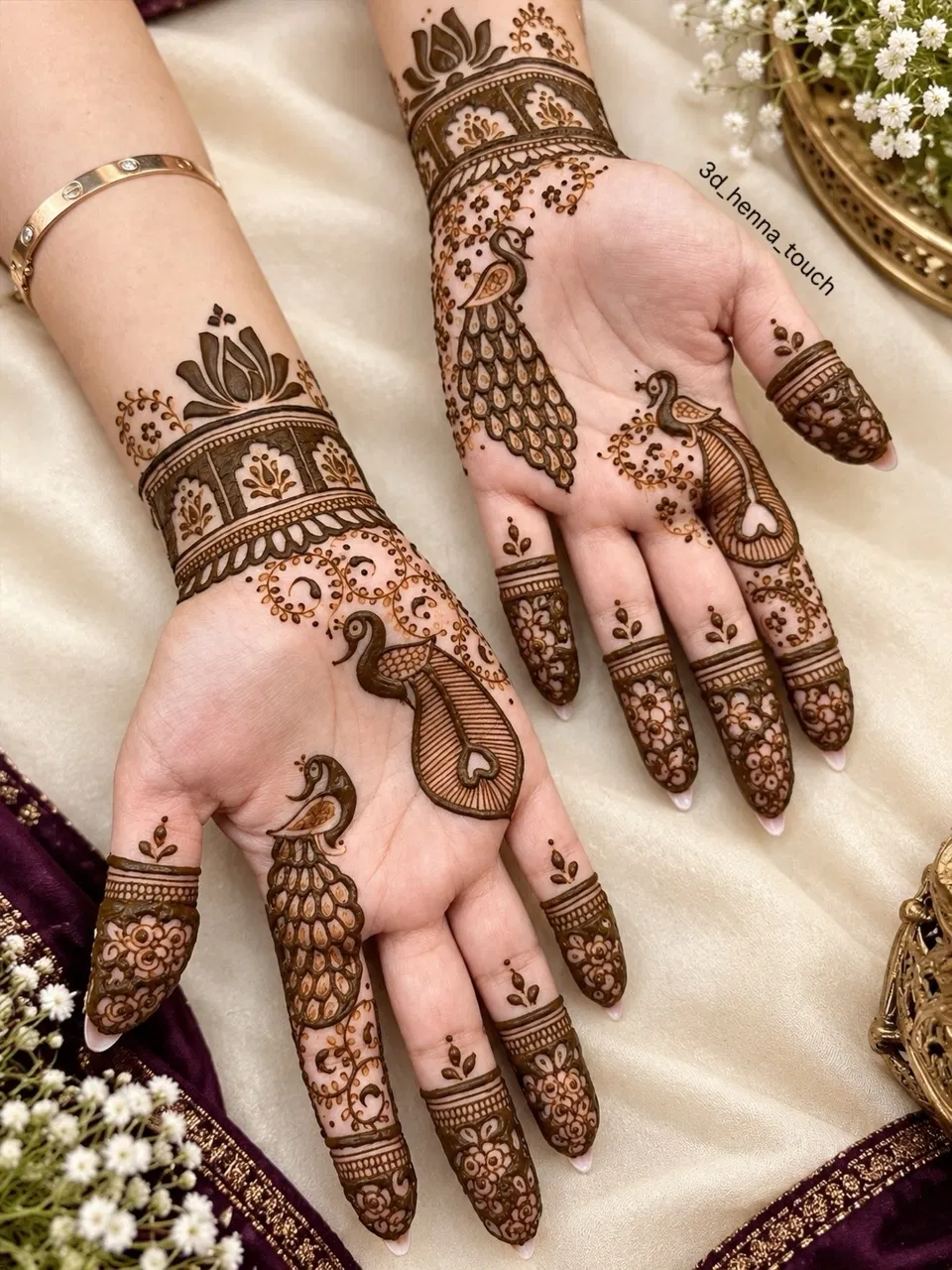 Mehndi Design with Figures and Peacock for Karwa Chauth (2)