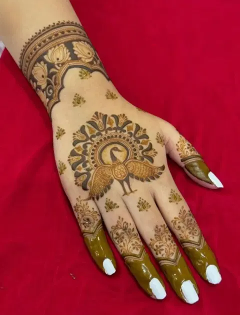 peacock front hand mehndi design
