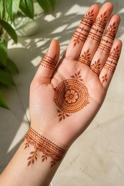 bridal indian circle front hand mehndi design