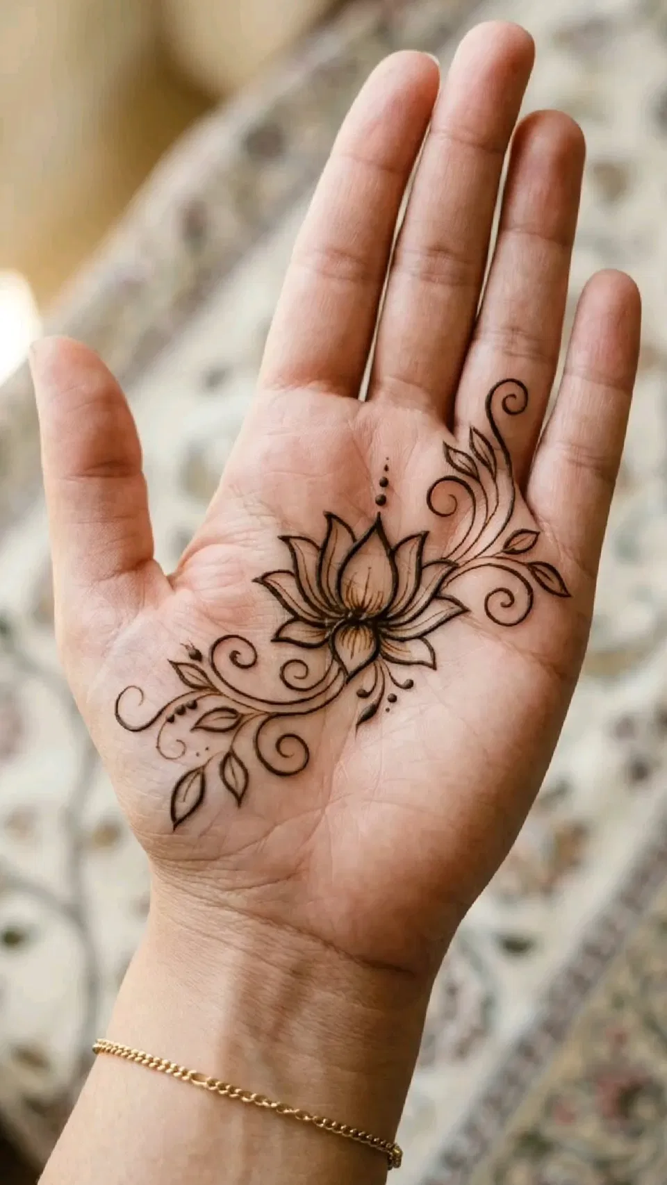 Arabic Simple Front Hand Mehndi Design with Flowers, Jaal and Lotus