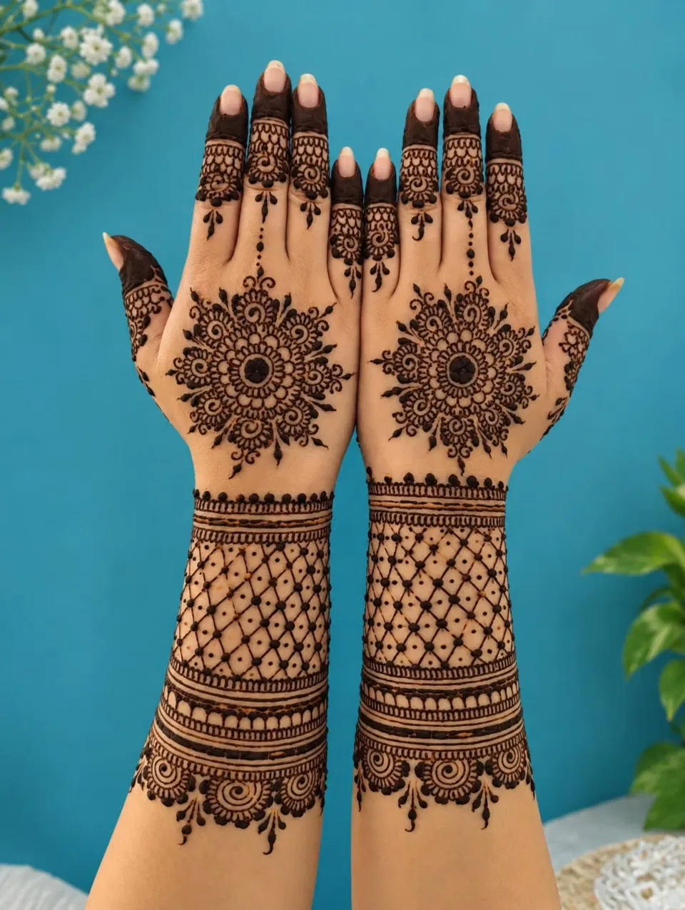 Back Hand Mehndi Design with Gol Tikki
