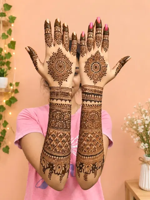 circle full hand mehndi design
