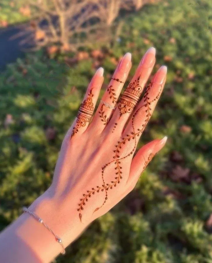Aesthetic Minimal Back Hand Mehndi Design with Jaal