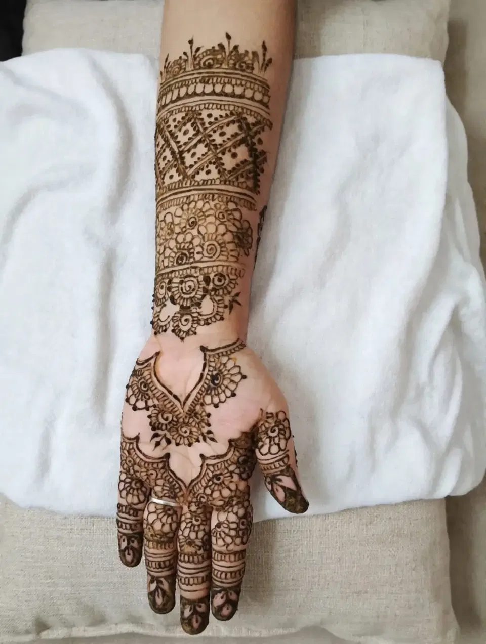 Front Hand Mehndi Design with Hearts