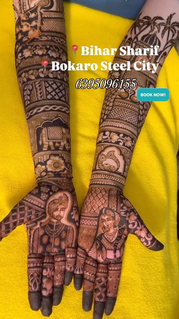 Bridal Front Hand Mehndi Design with Figures