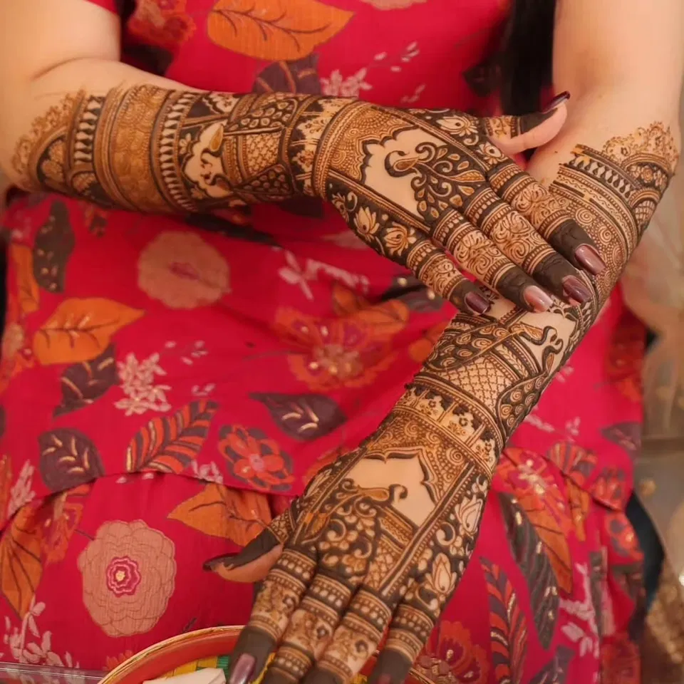 Bridal Full Hand Mehndi Design with Flowers