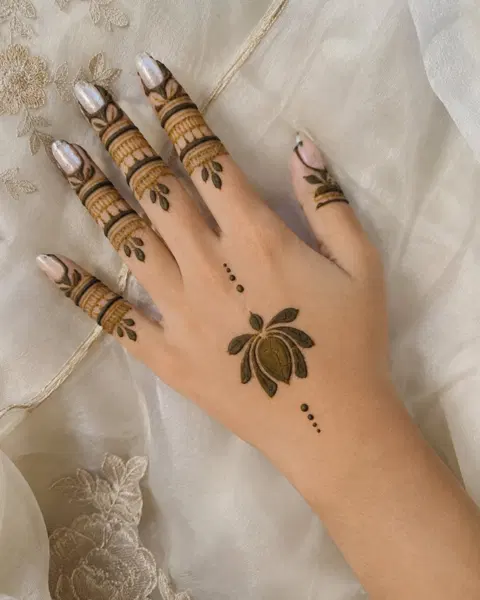 aesthetic arabic flower back hand mehndi design