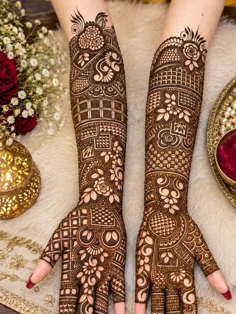 figure full hand mehndi design