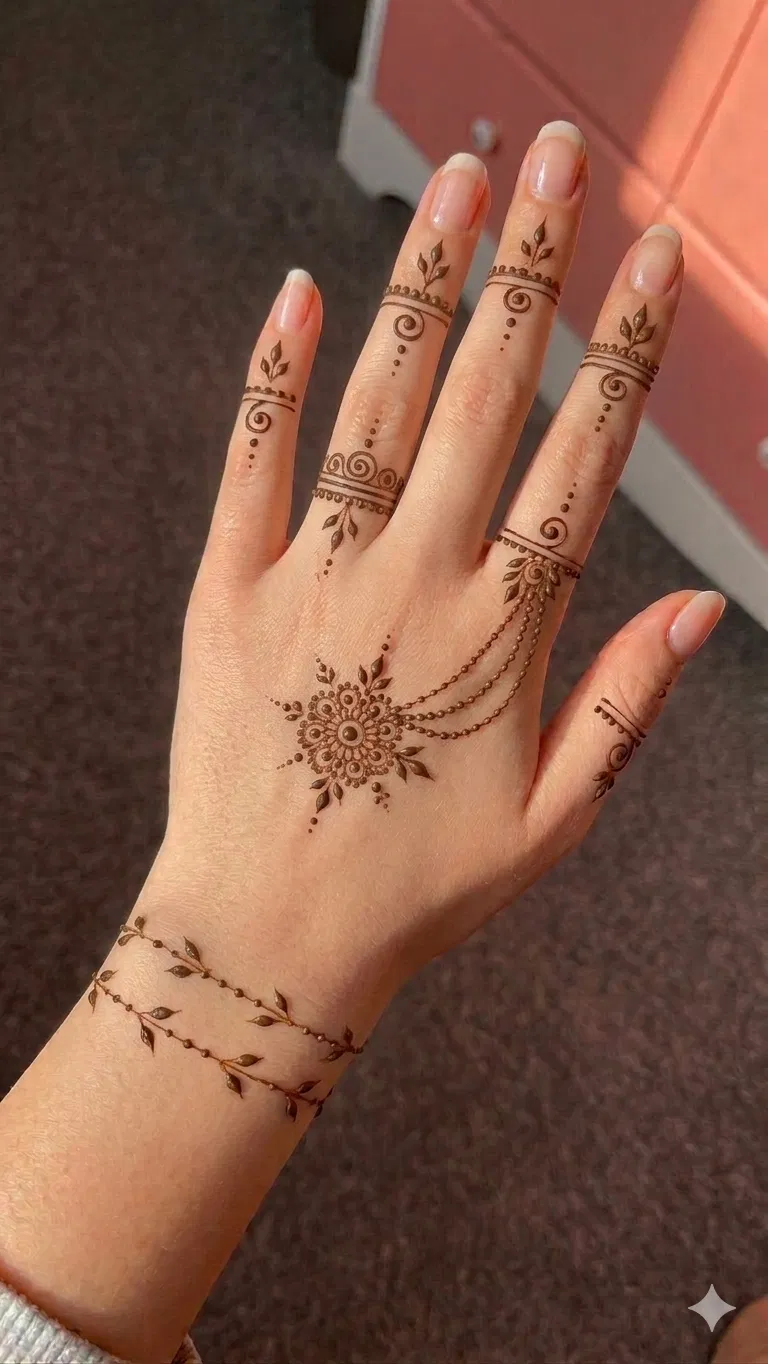 Aesthetic Arabic Back Hand Mehndi Design for Engagement