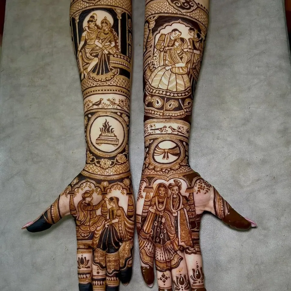 Full Hand Mehndi Design with Figures (2)