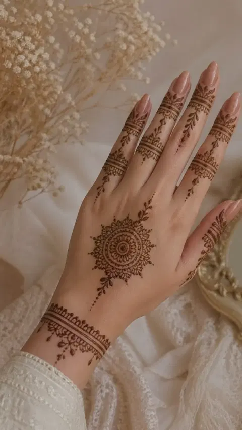 aesthetic minimal circle back hand mehndi design