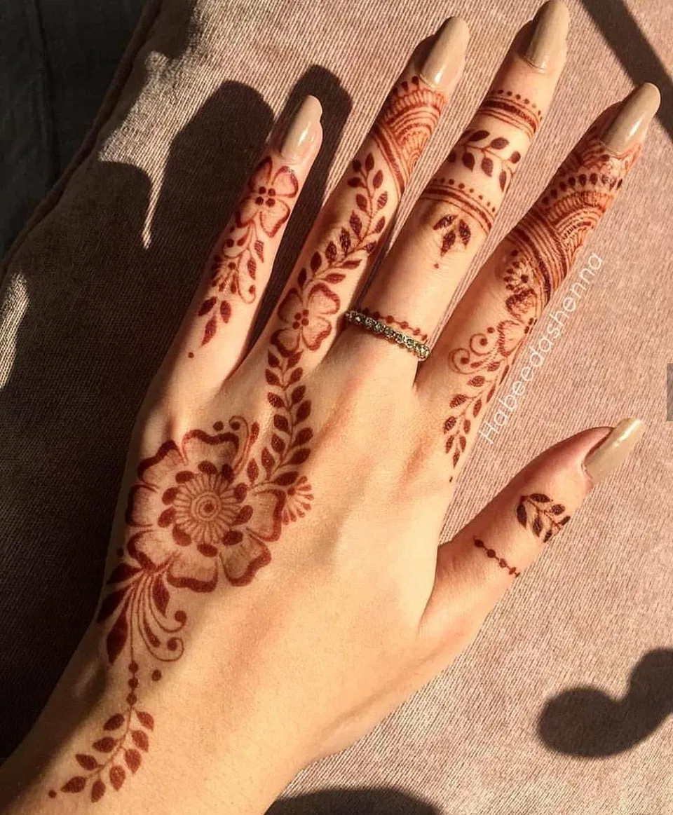 Aesthetic Minimal Back Hand Mehndi Design with Flowers (2)