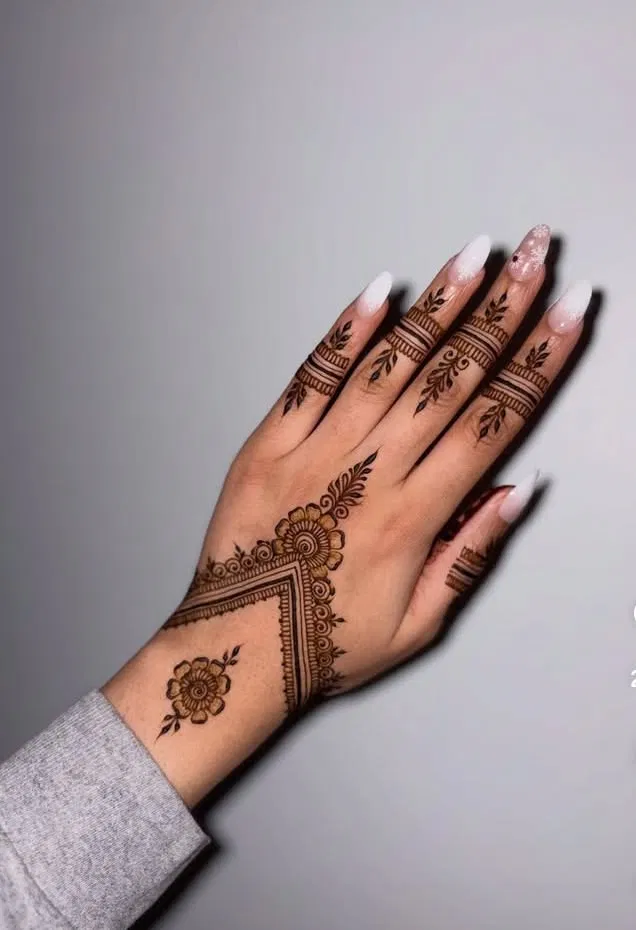 Aesthetic Minimal Back Hand Mehndi Design with Jaal (3)