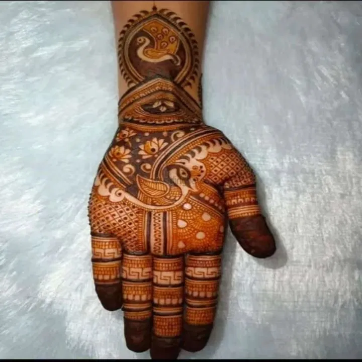 Front Hand Mehndi Design with Peacock