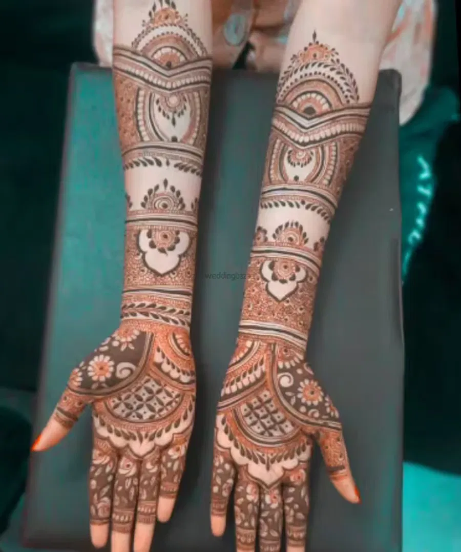 Full Hand Mehndi Design with Figures and Hearts
