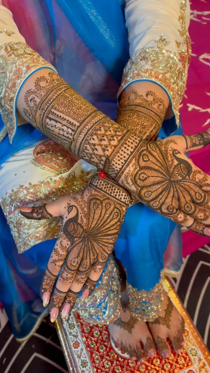 Bridal Full Hand Mehndi Design with Figures and Peacock (14)