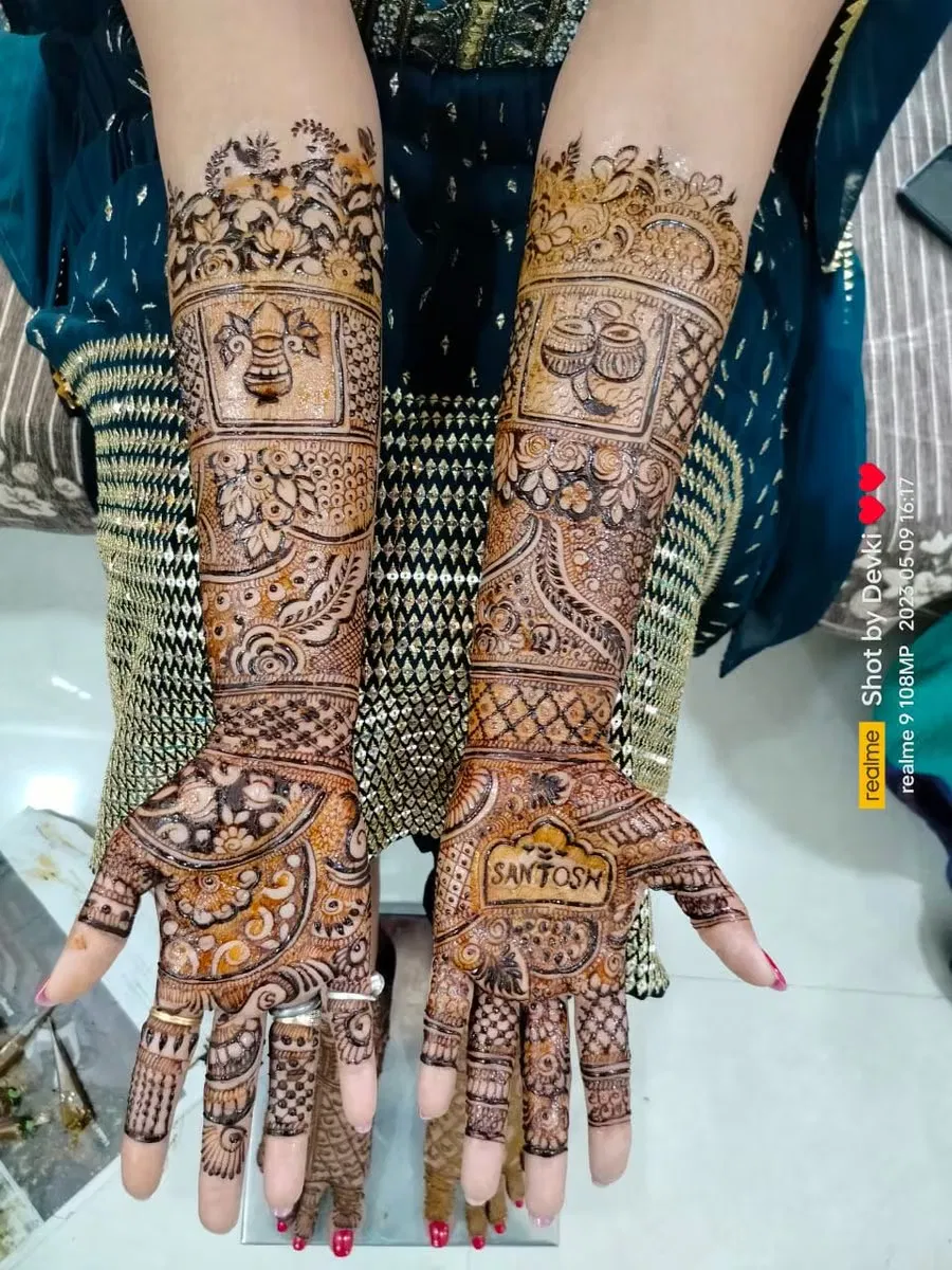 Front Hand Mehndi Design with Figures