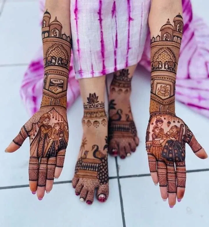 Front Hand Mehndi Design with Figures