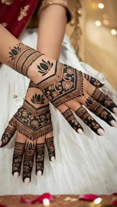 lotus front hand mehndi design