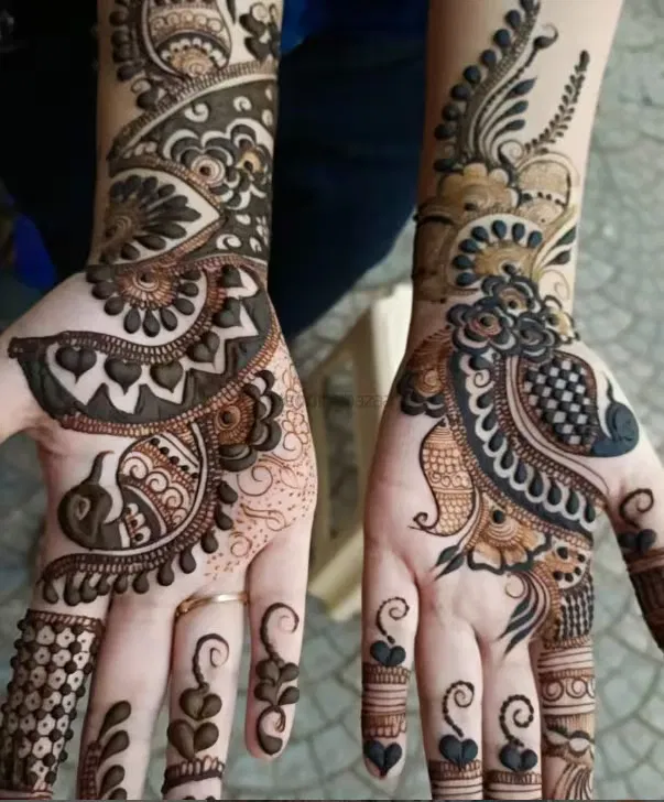Front Hand Mehndi Design with Peacock