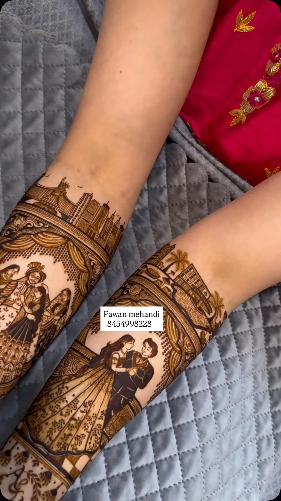 Bridal Front Hand Mehndi Design with Figures