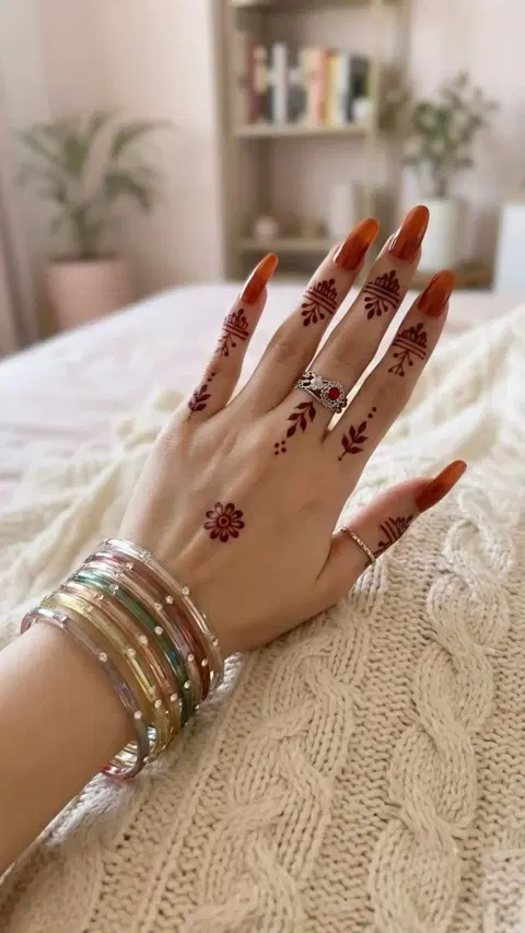 aesthetic arabic moon back hand mehndi design