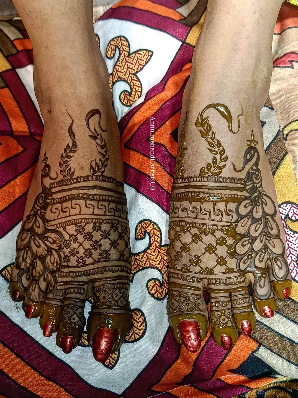 Back Hand Mehndi Design with Figures and Peacock (5)