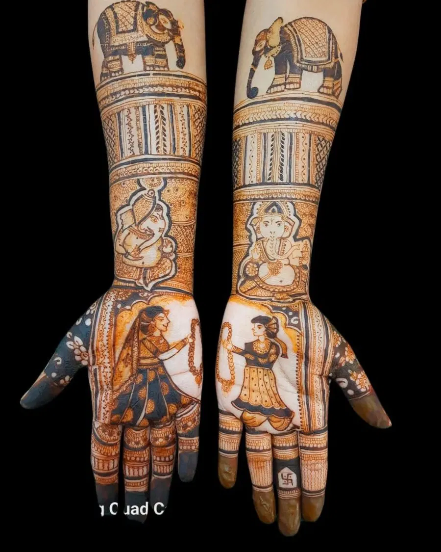 Front Hand Mehndi Design with Figures
