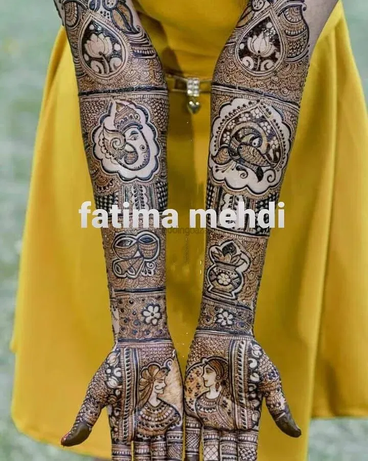 Heavy Back Hand Mehndi Design with Figures and Peacock