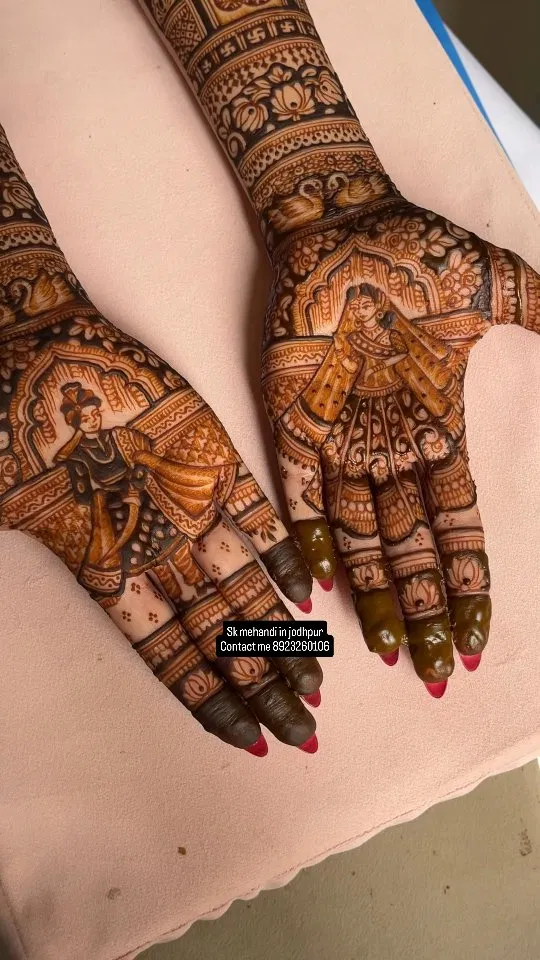 Mehndi Design with Figures and Hearts