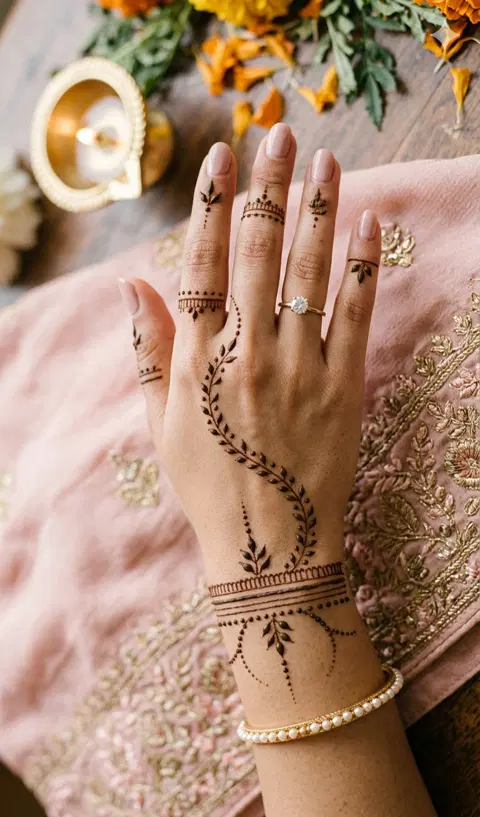 aesthetic bridal circle back hand mehndi design