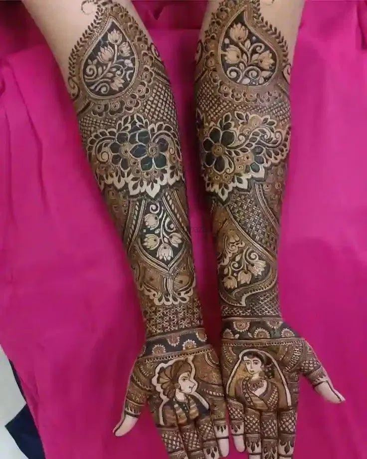 Heavy Full Hand Mehndi Design with Figures