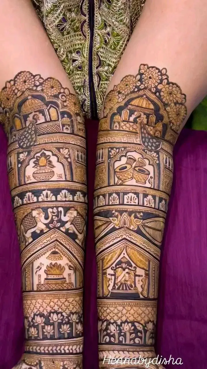 Bridal Indian Foot Mehndi Design with Figures for Engagement