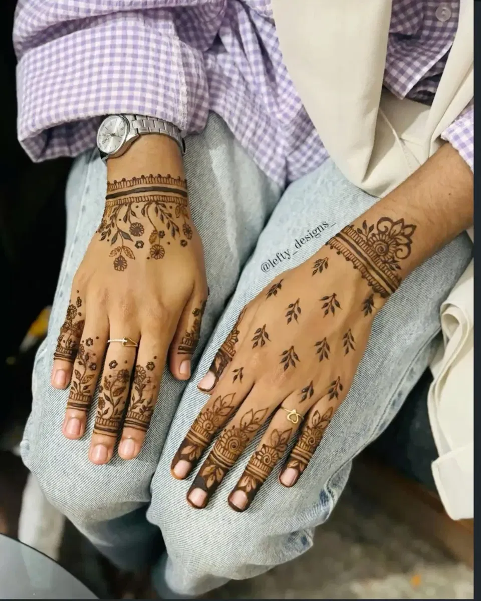 Minimal Simple Back Hand Mehndi Design with Gol Tikki and Jaal for Eid
